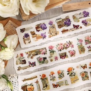 Vintage PET Washi Tape Rose Whisper Σειρά Λουλουδάτα Σκουλαρίκια Πεταλούδα Διακοσμητικά Αυτοκόλλητα Για Scrapbooking DIY Χειροτεχνία