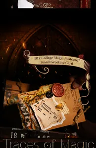 Detail of vintage burnt-edge paper collage with wax seal and botanical magic elements