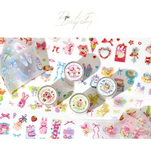 Detail of 4 cute PET tapes with glitter finish featuring dogs, rabbits and ballet shoes