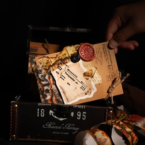 Vintage magic nautical scrapbook set with wooden box, twine and wax seal stamps