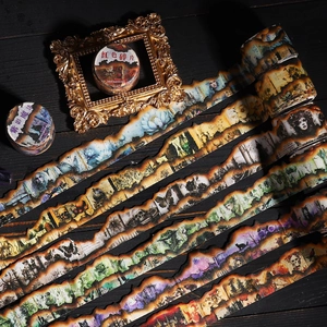 Gothic style washi tape set featuring skulls and butterflies with burnt edge effect