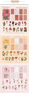 Close-up of floral scrapbooking set with 31 pieces of PET stickers and vintage paper