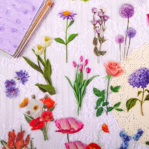 Vintage floral stickers pack with roses and tulips for DIY journaling and art decoration
