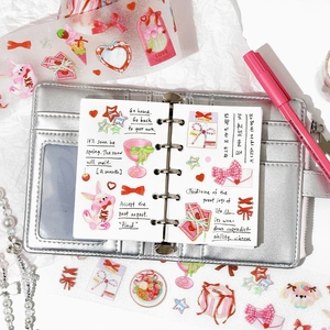 Cute pink aesthetic 6-ring binder planner with decorative stickers and silver shiny cover