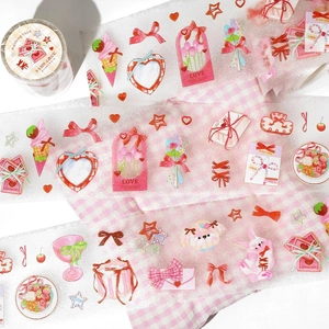 Glitter PET masking tape featuring cute rabbit and floral illustrations for DIY planners