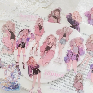 Anime girl PET stickers from the Melodies of Summer series for DIY scrapbooking