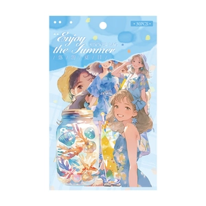 30pcs Summer Dream series PET stickers featuring cute girls and ocean theme illustrations