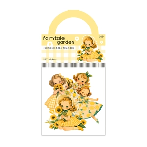 Fairy Garden Series 30pcs PET stickers featuring vintage girls in yellow dresses