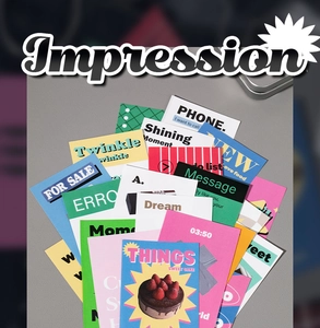 Detailed view of American retro style scrapbook cards with vibrant colors and typography