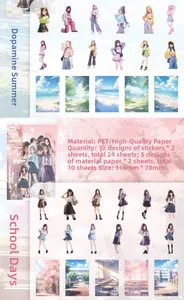 Detail of fashion magazine style PET sticker pack with 34 pieces for DIY journaling