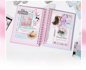 Detail of vintage scrapbooking paper with ballet theme, floral patterns and spiral binding