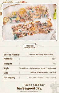 Detailed view of Dream Weaving Workshop PET stickers with sewing and floral motifs