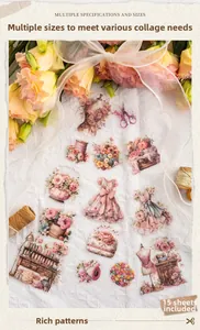 Vintage PET stickers featuring sewing machine and floral patterns for DIY scrapbooking