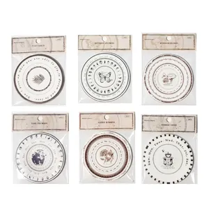 Vintage round material sticker set with 24 pieces for scrapbooking and creative DIY crafts