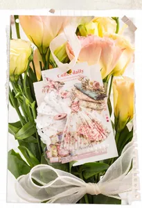 Vintage floral dress PET sticker with lace elements for scrapbooking decoration