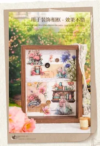 Vintage floral PET stickers applied on a wooden photo frame for DIY journal decoration