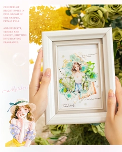 Macro shot of stylish girl PET stickers in a white frame with green roses and stars