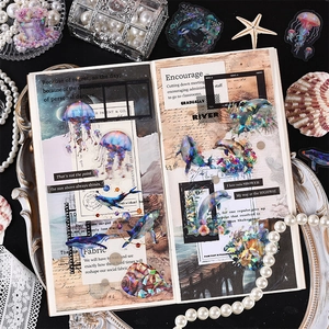 Iridescent laser PET ocean stickers featuring jellyfish and whales for scrapbooking
