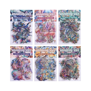 Holographic ocean themed PET stickers set featuring 6 marine life motifs for scrapbooking