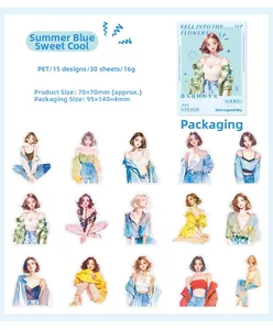 Detail of PET stickers featuring 15 fashionable girl designs in a 30-piece set