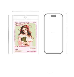 Size comparison of retro PET girl stickers with 30 pieces pack against iPhone 15