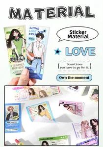 Close-up of Japanese anime style DIY journal stickers with soft macaron colors
