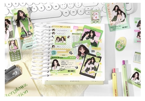 Detail of vintage youth series sticker set with aesthetic school girl illustrations