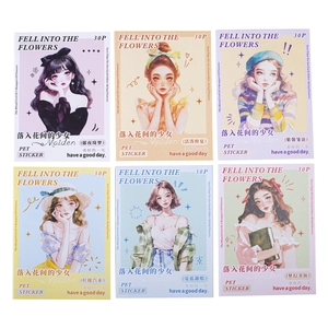 Girl in Flowers PET sticker set with 30 pieces and 6 varied fashion illustration themes