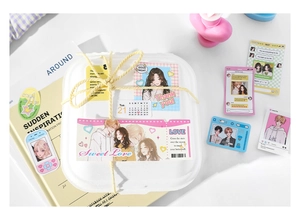 Detail of creative anime-style decorative stickers with hand-drawn characters and motifs