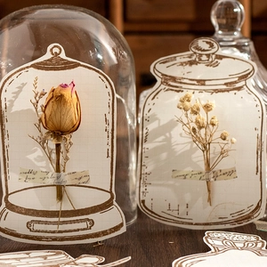 Vintage glass bottle stickers with real dried flowers for scrapbooking and DIY journals