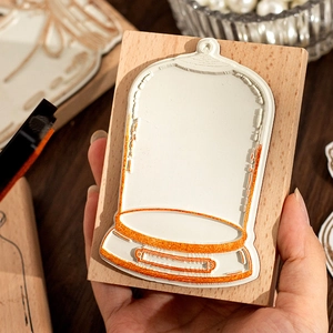 Vintage bell jar wood rubber stamp for DIY journaling and creative crafts decoration