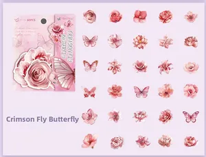 Dettaglio degli adesivi Crimson Fly Butterfly con motivi floreali rosa e farfalle
