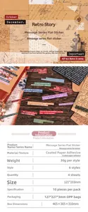 Macro detail of retro English text stickers for DIY scrapbooking with paper dimensions