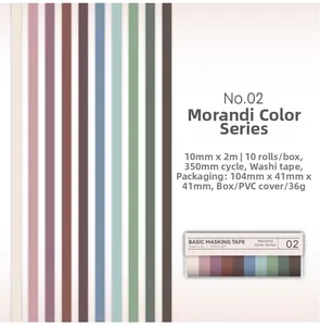 Detailansicht von 10 Rollen Morandi Washi Tape Set mit PVC-Box und Spezifikationen