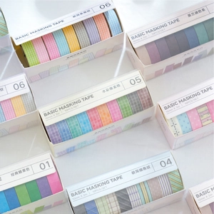 Washi Paper Masking Tape Set Minimalist Stripe Plaid Pattern Decorative Adhesive Tape For Scrapbooking Journaling DIY Arts Crafts