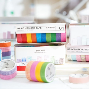 Set of 10 candy-colored washi tapes for scrapbooking with classic solid and plaid patterns