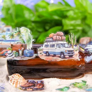 Vintage Reise-Aufkleber für DIY-Planer mit Strand- und Wüstenlandschaftsmotiven