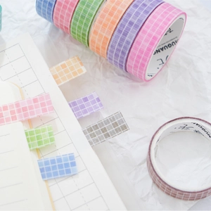 Colorful grid washi tape set for journaling and creative DIY indexing on notebook