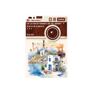 30er Pack Retro Story Aquarell-Reiseaufkleber mit mediterraner Landschaftsarchitektur Motiven
