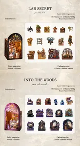 Detailed laser-cut paper stickers featuring vintage library and steampunk laboratory themes