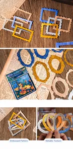 Macro detail of retro embossed metal style frame papers for DIY scrapbooking with 20 pieces