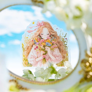 Pegatinas Decorativas de PET Serie Healing Garden Ilustración Chica Patrón Floral Para Decoración de Diario de Scrapbooking DIY Estilo Artístico