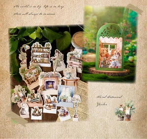 Macro detail of Rural Botanical Garden stickers featuring vintage home and garden illustrations