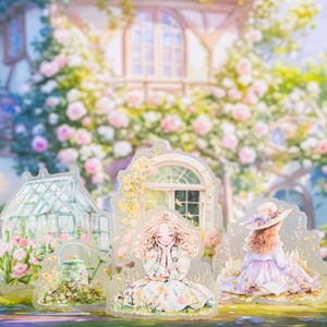 Set pegatinas PET Jardín Curativo con chicas florales y cabañas para decorar diarios DIY