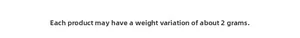 Detailed information about product weight variance within a range of 2 grams per pack