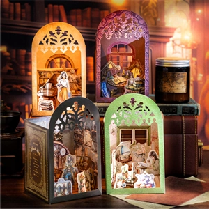 Retro 3D Laser Cut Hollow Bookstore Stickers Vintage Library Steampunk Lab Garden Scrapbooking Decoration Journaling Paper Material