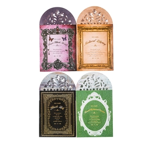 Retro hollow laser-cut bookmark set with medieval library and botanical motifs