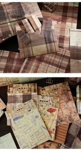 Macro-detail van vintage collage plakboekpapier met bloemen- en ruitpatronen