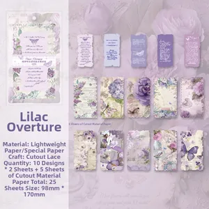 Détails de papier vintage découpé avec motifs floraux violets et papillons