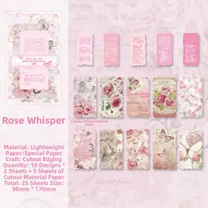 Détails du papier scrapbooking vintage Rose Whisper avec motifs floraux et découpes